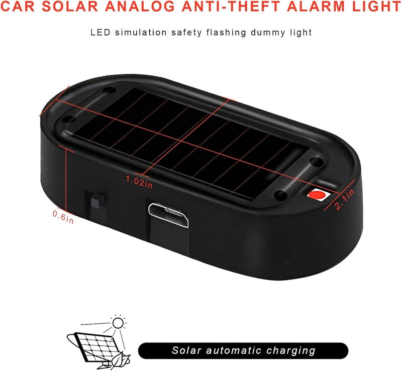 NYTKL 2PCS Car Solar Power Simulated Dummy Alarm, Anti-Theft Car Warning Light Fake Lamp with Light Sensor, Automotive Interior LED Flashing Security Lights with USB Charger Port (Red) - Image 2